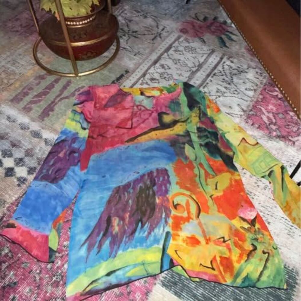 Chico's 100% Silk Abstract Print Tunic y2k unique print size 3